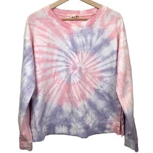 Hem & Thread Tie-Dye Pink Purple Crew Neck 100% Cotton Sweatshirt Women's sz S